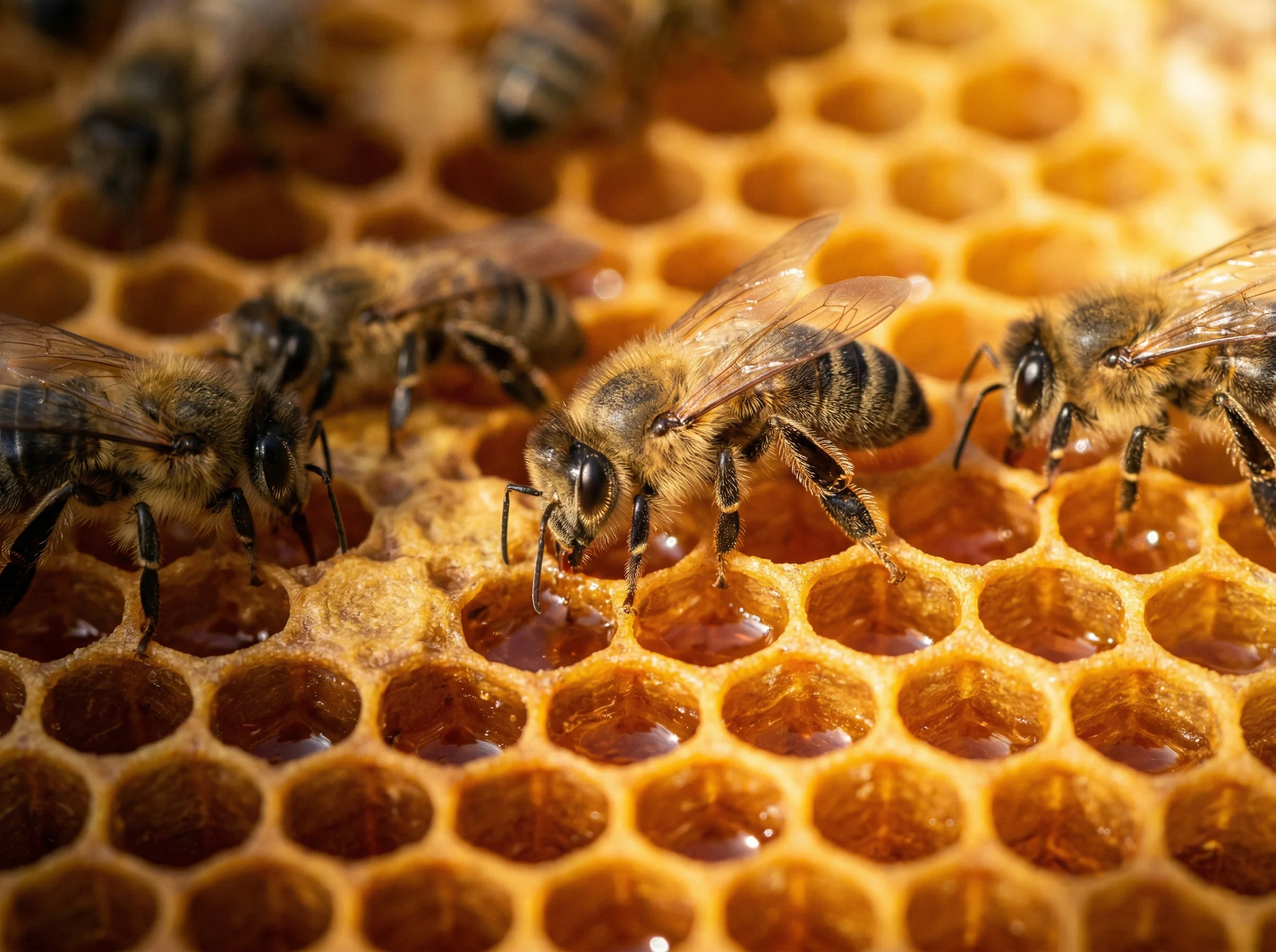 Pszczoły pracujące na plastrze miodu